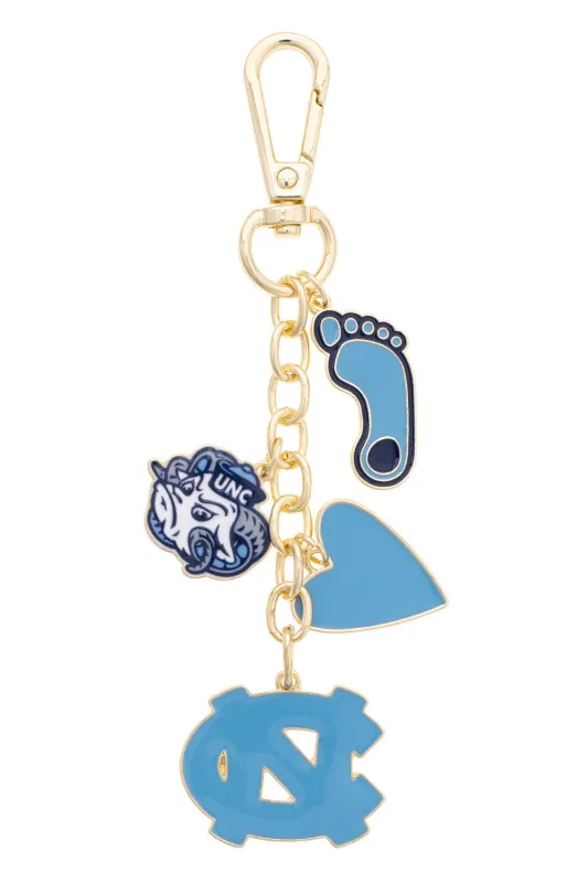 North Carolina Tar Heels Heart Cluster Bag Charm made by Canvas Style