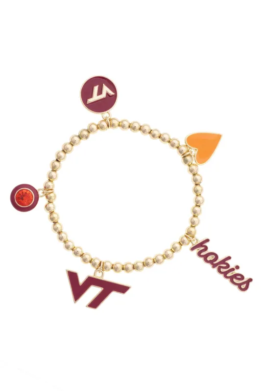 Virginia Tech Hokies Enamel Icons Stretch Bracelet in Shiny Gold made by Canvas Style
