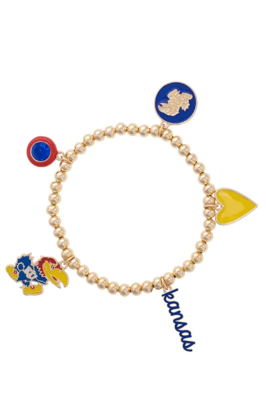 Kansas Jayhawks Enamel Icons Stretch Bracelet in Shiny Gold made by Canvas Style