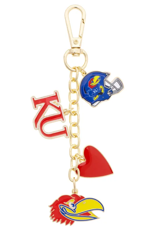 Kansas Jayhawks Heart Cluster Bag Charm made by Canvas Style