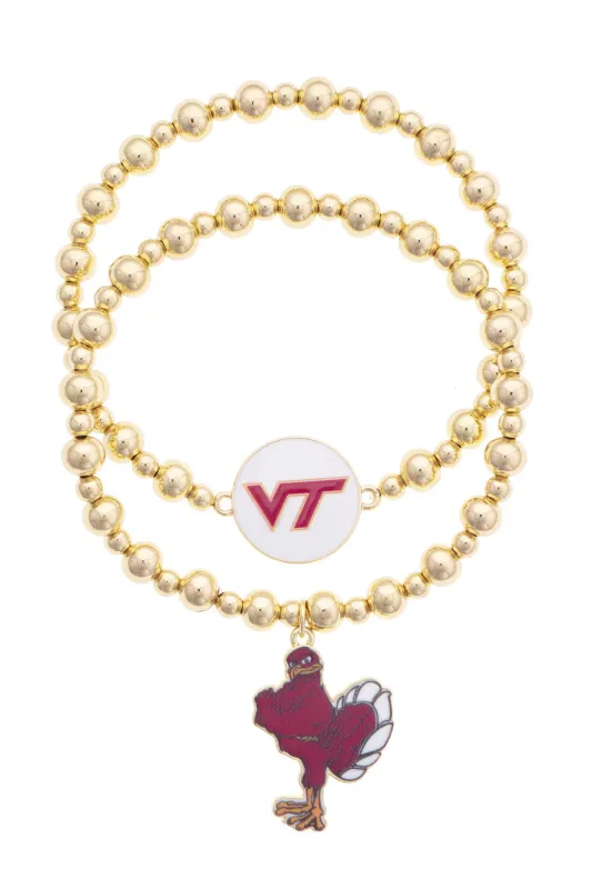 Virginia Tech Hokies Ball Bead Bracelet Set of 2 made by Canvas Style
