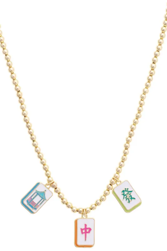 Mahjong Lucky Charms Ball Bead Necklace in Shiny Gold made by Canvas Style