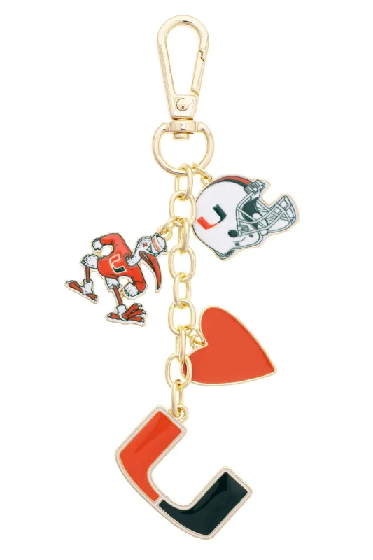 Miami Hurricanes Heart Cluster Bag Charm made by Canvas Style