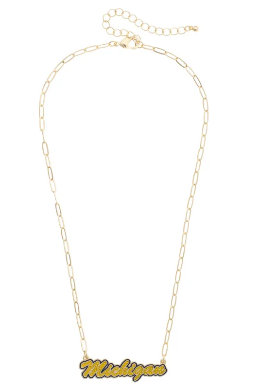 Michigan Wolverines Pave Outline Necklace made by Canvas Style