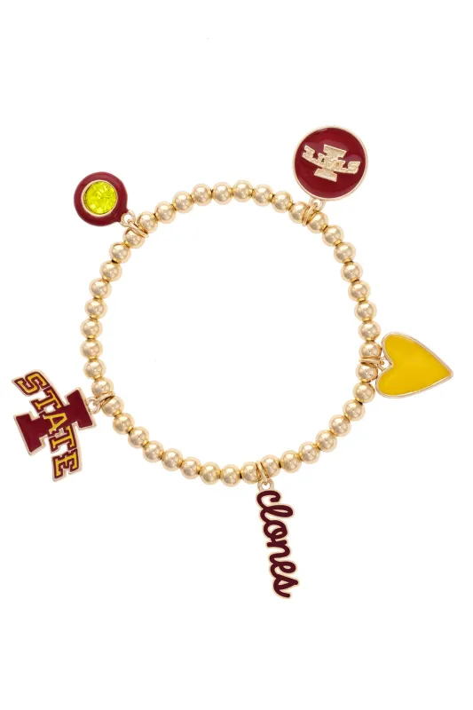 Iowa State Cyclones Enamel Icons Stretch Bracelet in Shiny Gold made by Canvas Style