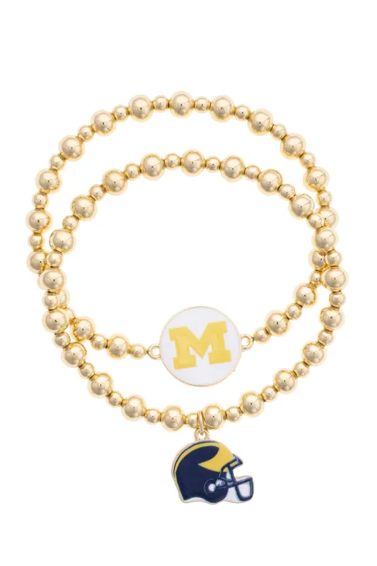 Michigan Wolverines Ball Bead Bracelet Set of 2 made by Canvas Style