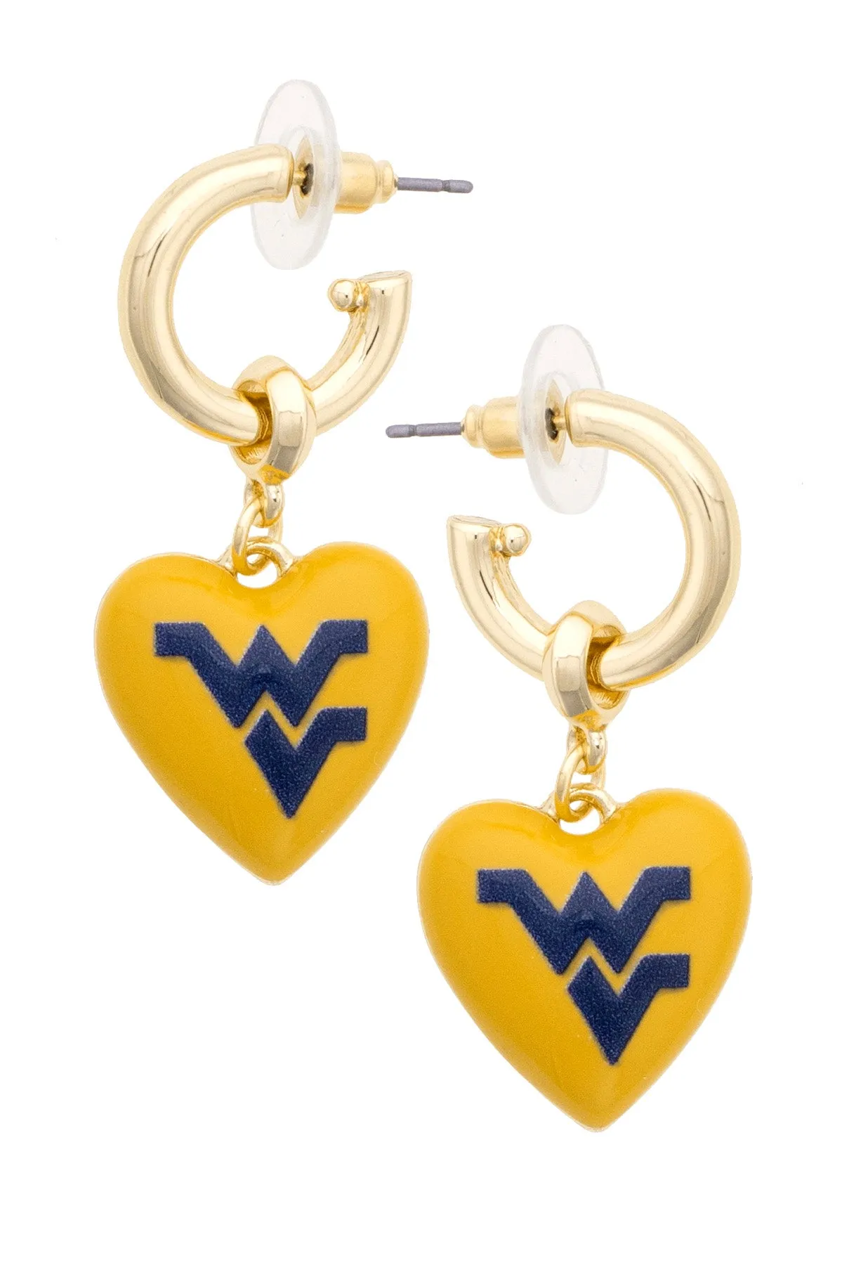 West Virginia Mountaineers Heart Drop Earrings sold by Canvas Style
