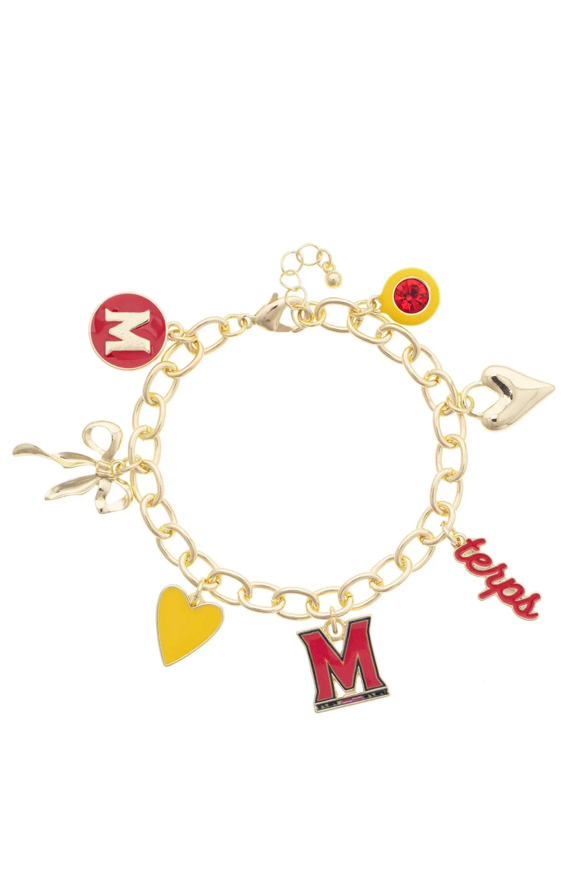 Maryland Terrapins Enamel Icons Charm Bracelet in Shiny Gold sold by Canvas Style