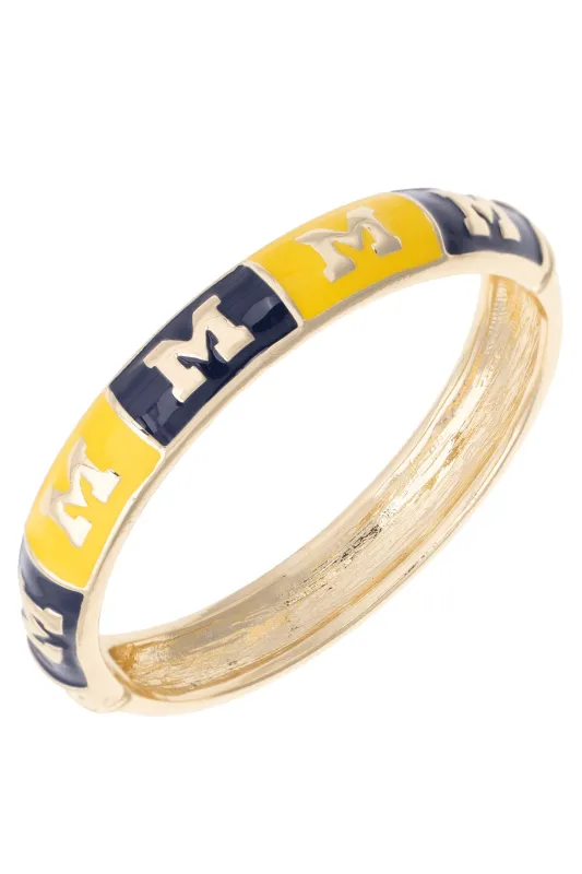 Michigan Wolverines Sculpted Enamel Checkered Hinge Bangle in Navy/Yellow made by Canvas Style