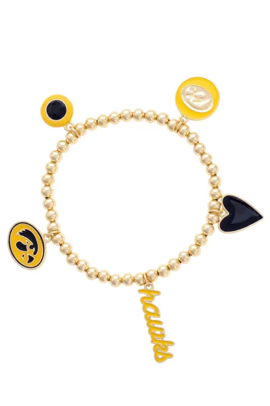 Iowa Hawkeyes Enamel Icons Stretch Bracelet in Shiny Gold made by Canvas Style