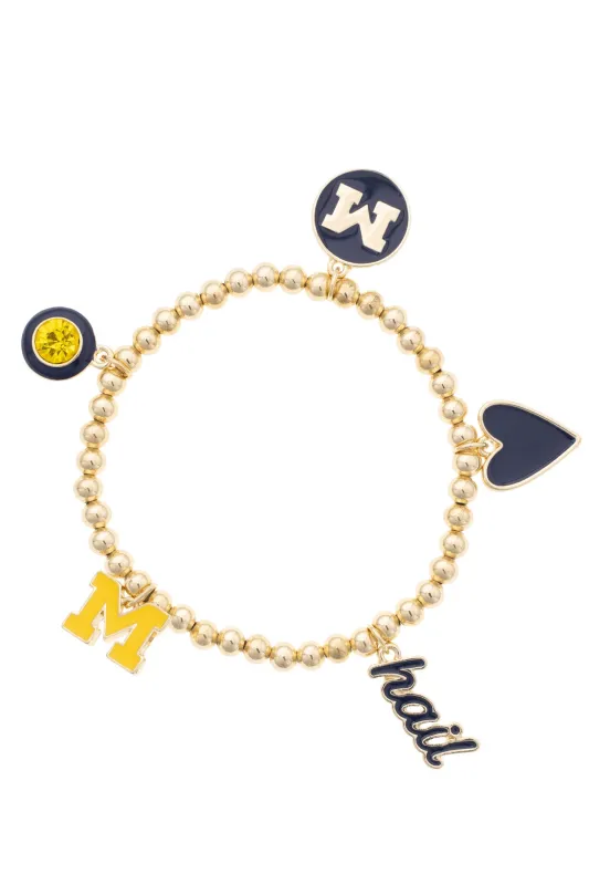 Michigan Wolverines Enamel Icons Stretch Bracelet in Shiny Gold made by Canvas Style