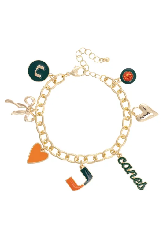 Miami Hurricanes Enamel Icons Charm Bracelet in Shiny Gold made by Canvas Style
