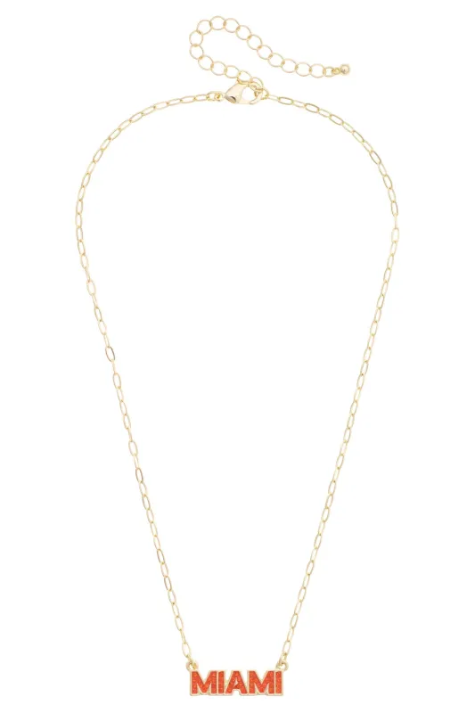 Miami Hurricanes Pave Outline Necklace made by Canvas Style