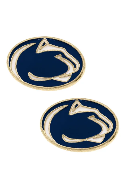 Penn State Nittany Lions Enamel Logo Stud Earrings in Shiny Gold made by Canvas Style