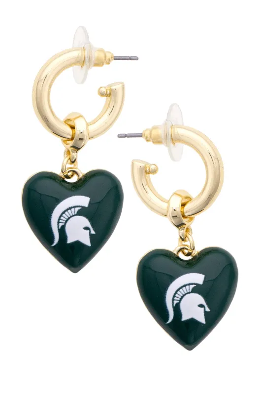 Michigan State Spartans Heart Drop Earrings made by Canvas Style