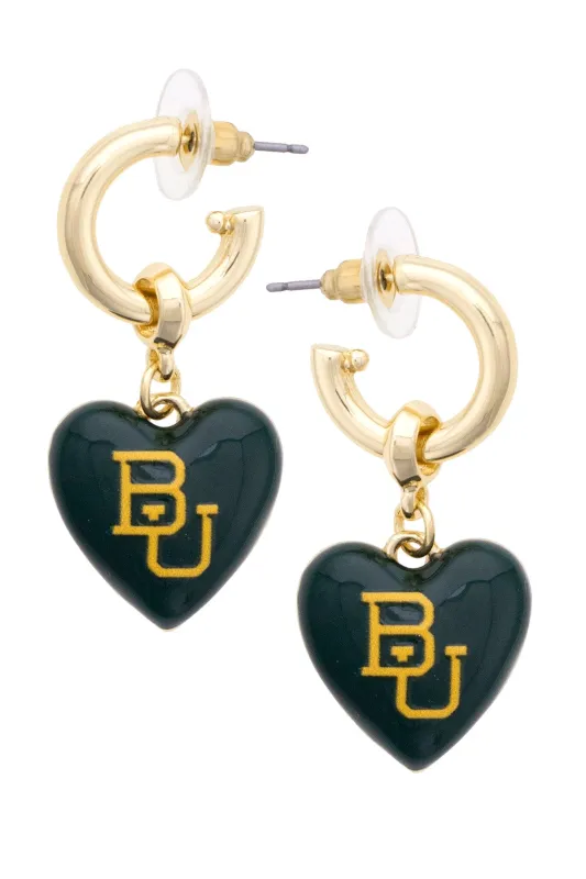 Baylor Bears Heart Drop Earrings made by Canvas Style