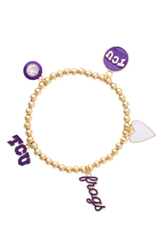 TCU Horned Frogs Enamel Icons Stretch Bracelet in Shiny Gold made by Canvas Style