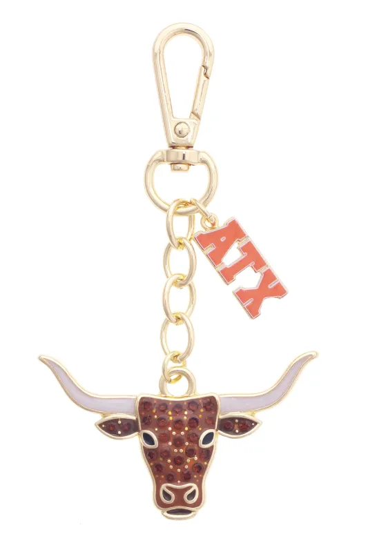 Austin Pave Longhorn Bag Charm made by Canvas Style