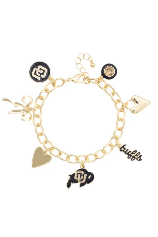Colorado Buffaloes Enamel Icons Charm Bracelet in Shiny Gold made by Canvas Style