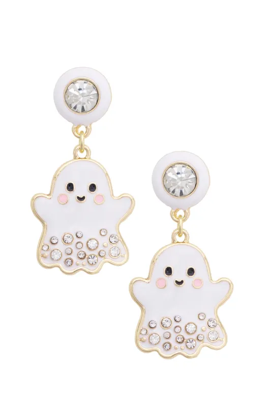 Rhinestone Ghost Drop Earrings in White made by Canvas Style