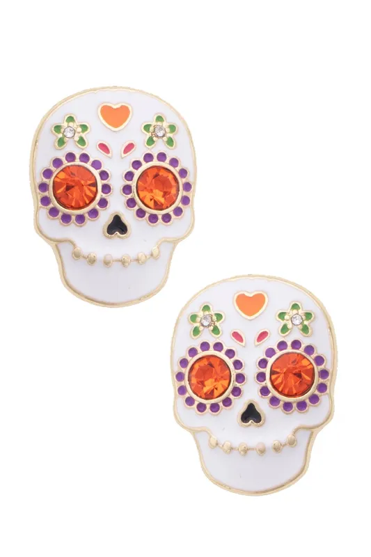 Sugar Skull Stud Earrings in White made by Canvas Style