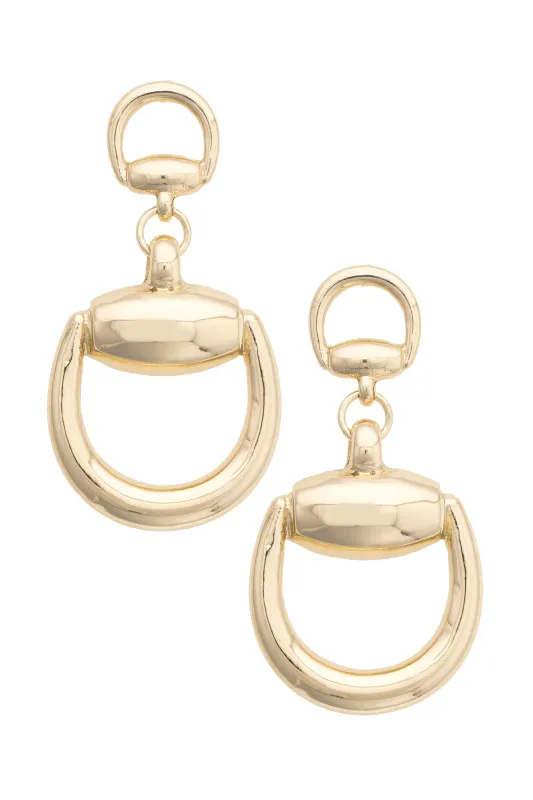 Hugo Statement Horsebit Earrings in Shiny Gold made by Canvas Style
