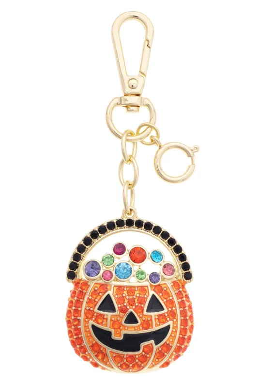 Bejeweled Jack-O'-Lantern Bag Charm in Orange & Black made by Canvas Style