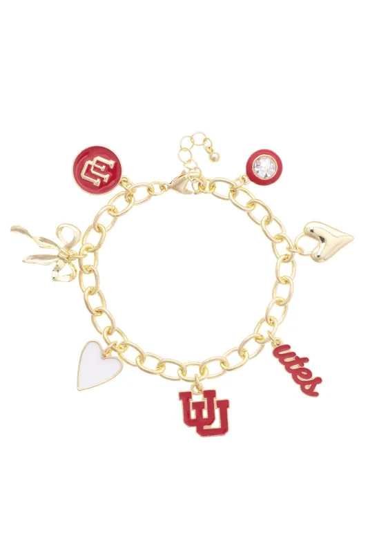 Utah Utes Enamel Icons Charm Bracelet in Shiny Gold made by Canvas Style