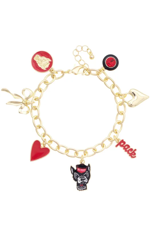 NC State Wolfpack Enamel Icons Charm Bracelet in Shiny Gold made by Canvas Style