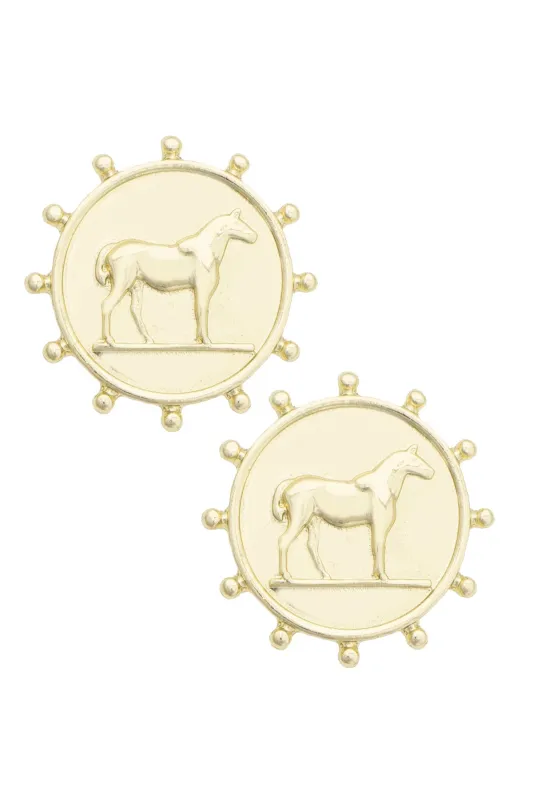 Kay Equestrian Coin Earrings in Shiny Gold made by Canvas Style