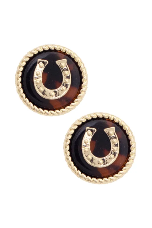Katherine Horseshoe Stud Earrings in Tortoise made by Canvas Style