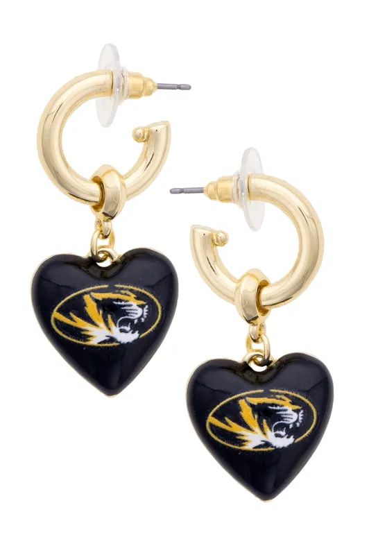 Missouri Tigers Heart Drop Earrings made by Canvas Style