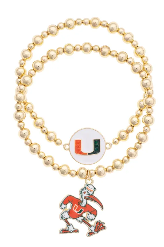 Miami Hurricanes Ball Bead Bracelet Set of 2 made by Canvas Style