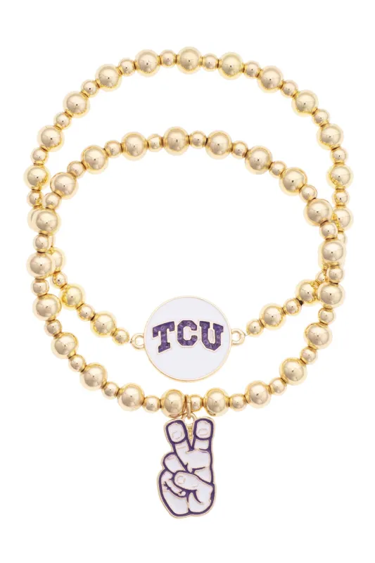 TCU Horned Frogs Ball Bead Bracelet Set of 2 made by Canvas Style