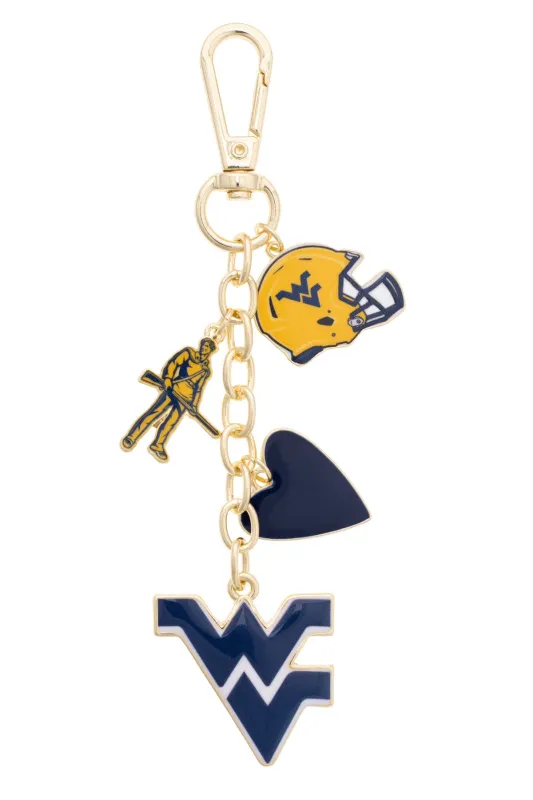 West Virginia Mountaineers Game Day Heart Cluster Bag Charm made by Canvas Style