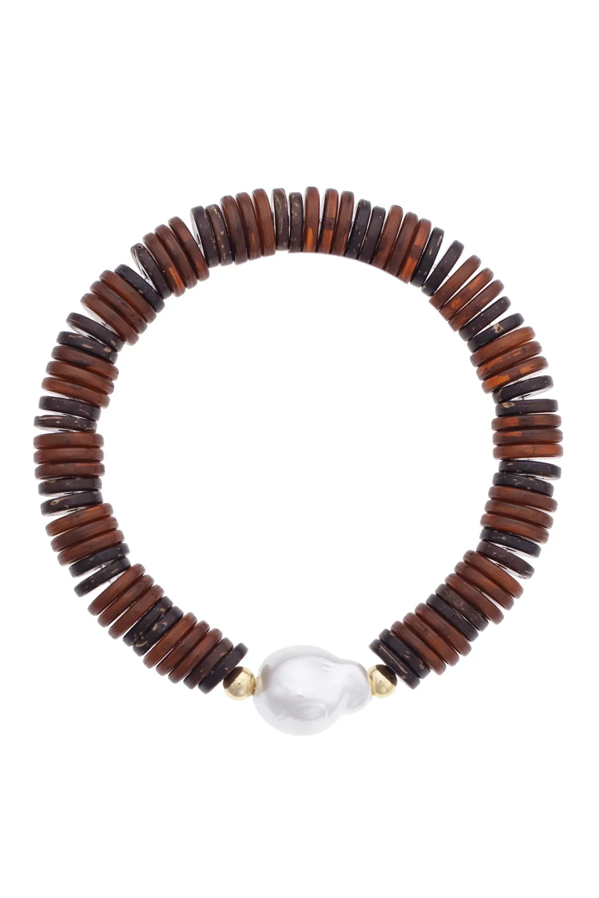 Quincy Baroque Pearl Stretch Bracelet in Brown sold by Canvas Style