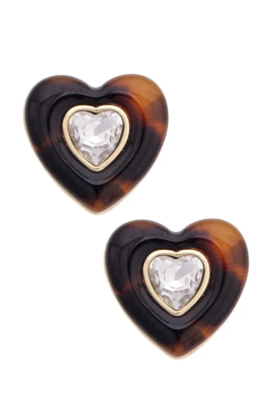 Presley Rhinestone Heart Earrings in Tortoise made by Canvas Style