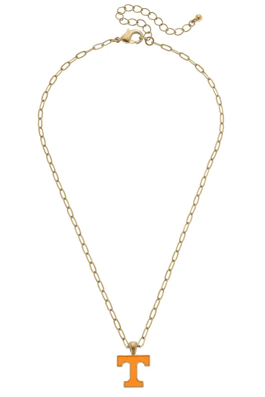 Tennessee Vols Enamel Pendant Necklace in Shiny Gold made by Canvas Style
