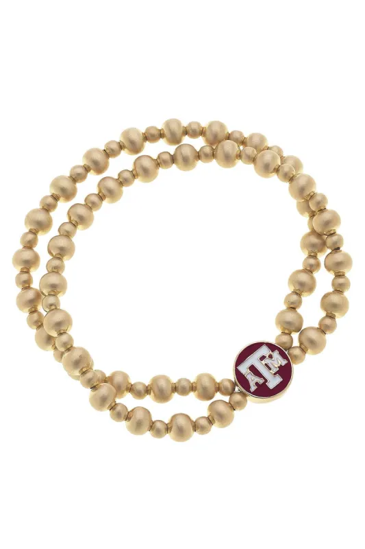 Texas A&M Aggies 2-Row Ball Bead Stretch Bracelet sold by Canvas Style