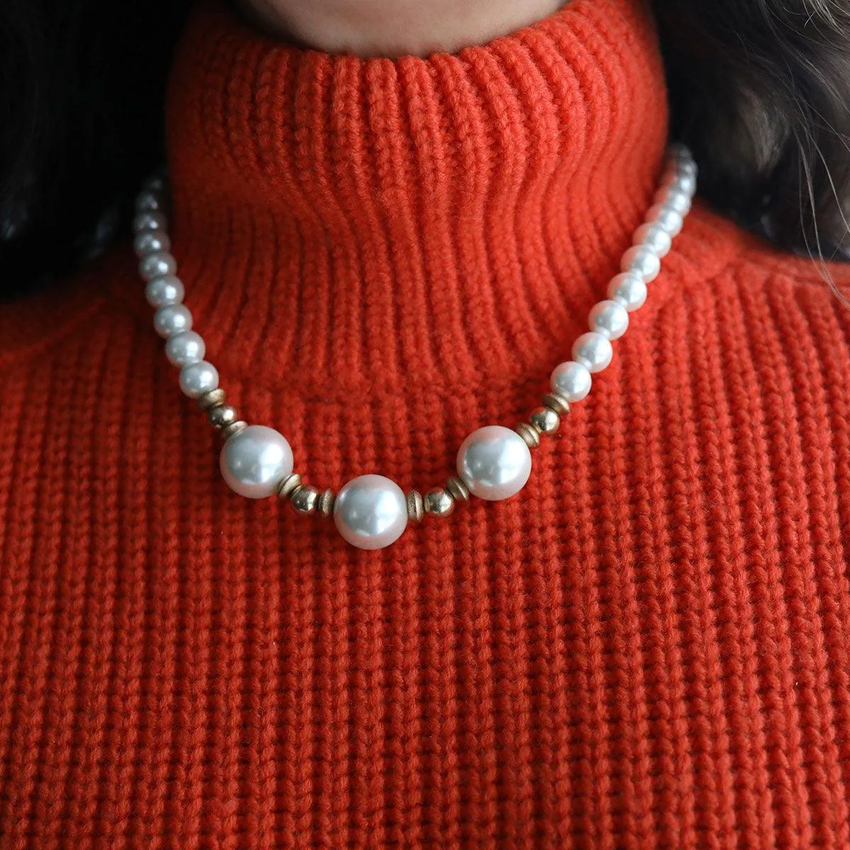 Moira Pearl, Wood & Gold Bead Necklace in Ivory - FINAL SALE sold by Canvas Style product image thumbnail 2