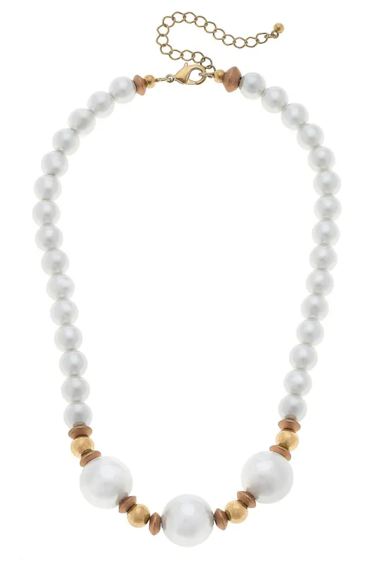 Moira Pearl, Wood & Gold Bead Necklace in Ivory - FINAL SALE sold by Canvas Style