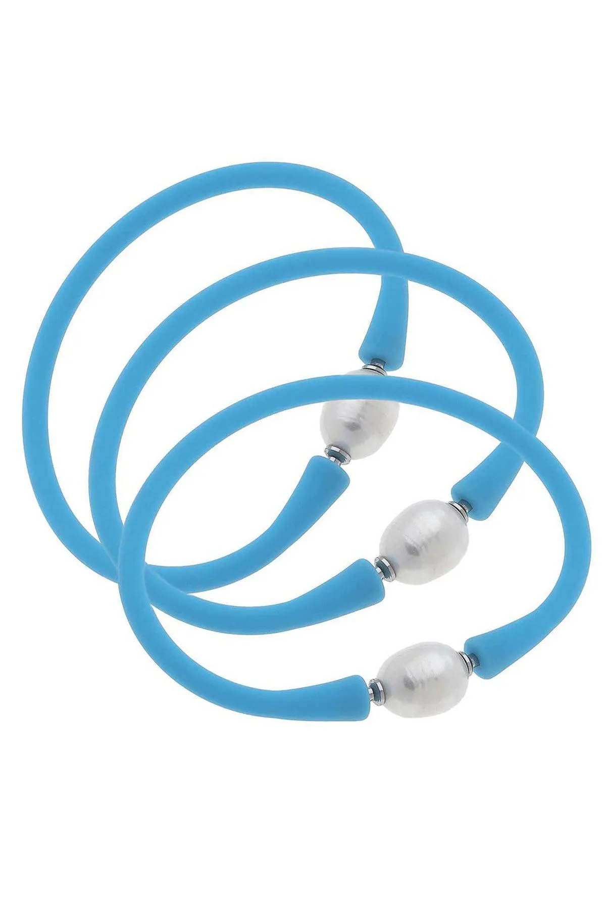 Bali Freshwater Pearl Silicone Bracelet Set of 3 in Aqua - FINAL SALE sold by Canvas Style