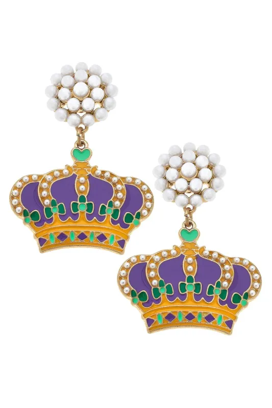 Mardi Gras Crown Enamel Earrings sold by Canvas Style