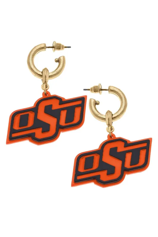 Oklahoma State Cowboys Resin Logo Drop Hoop Earrings sold by Canvas Style