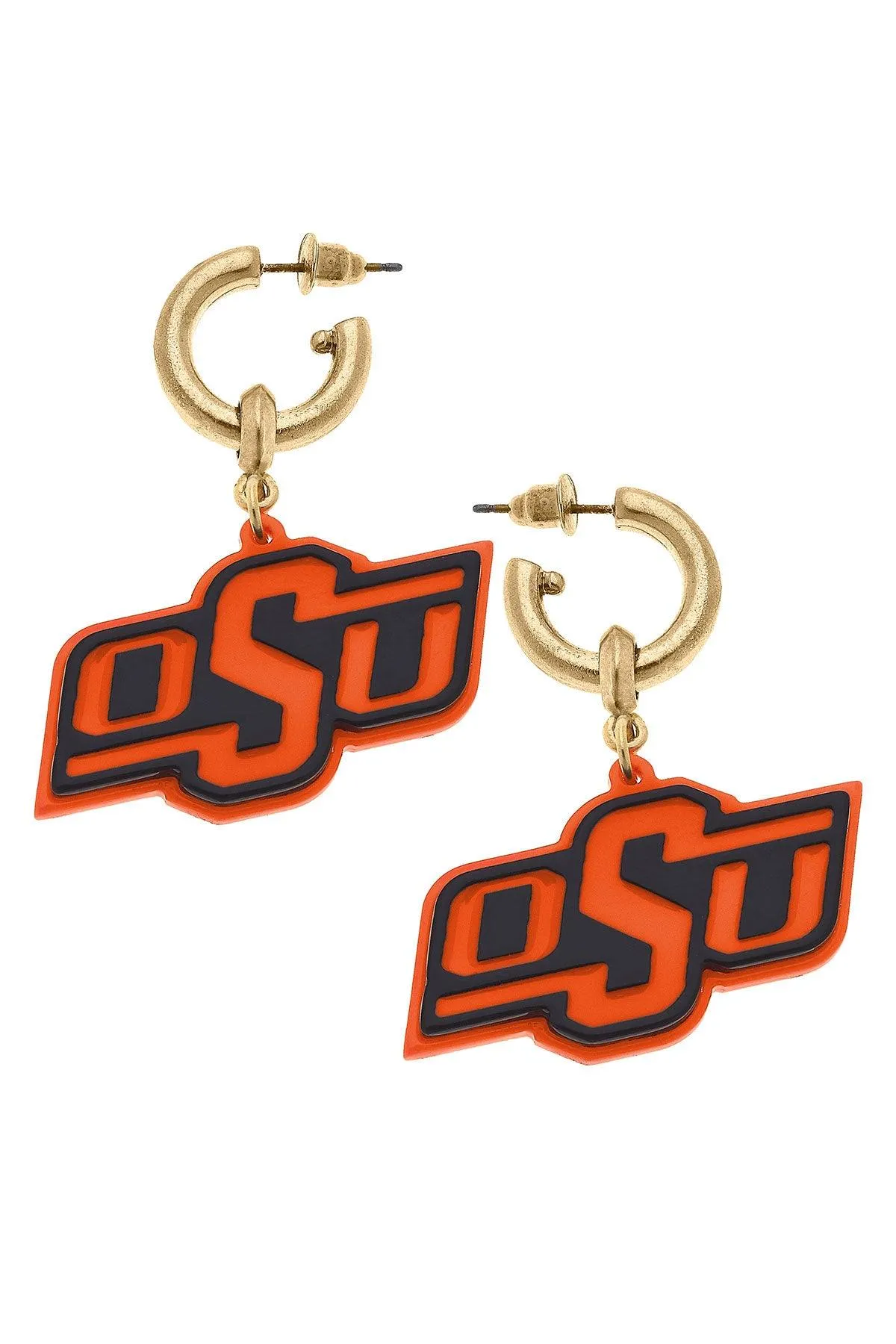 Oklahoma State Cowboys Resin Logo Drop Hoop Earrings sold by Canvas Style