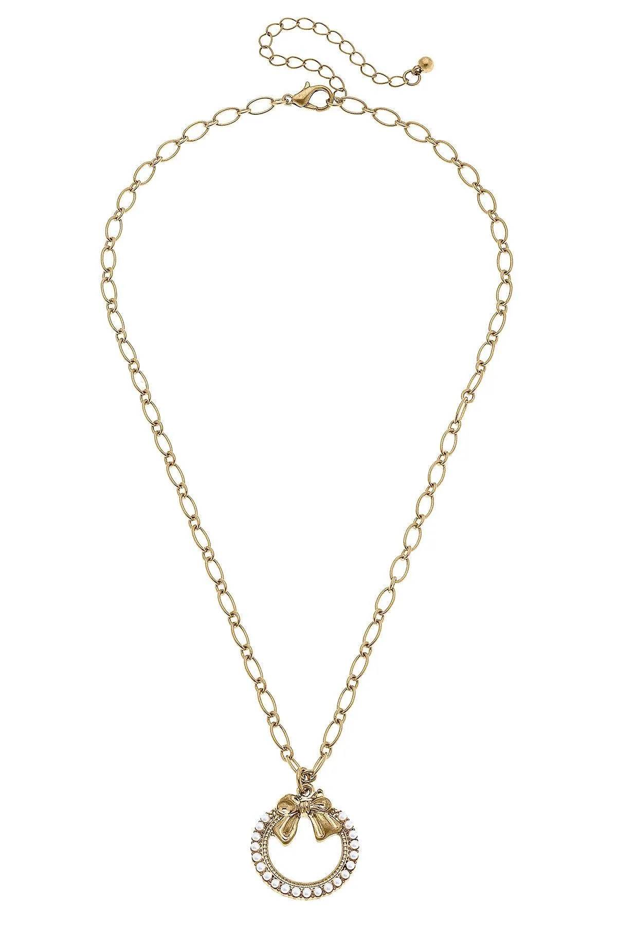 Rowen Pearl Bow Wreath Pendant Necklace in Worn Gold - FINAL SALE sold by Canvas Style product image thumbnail 2