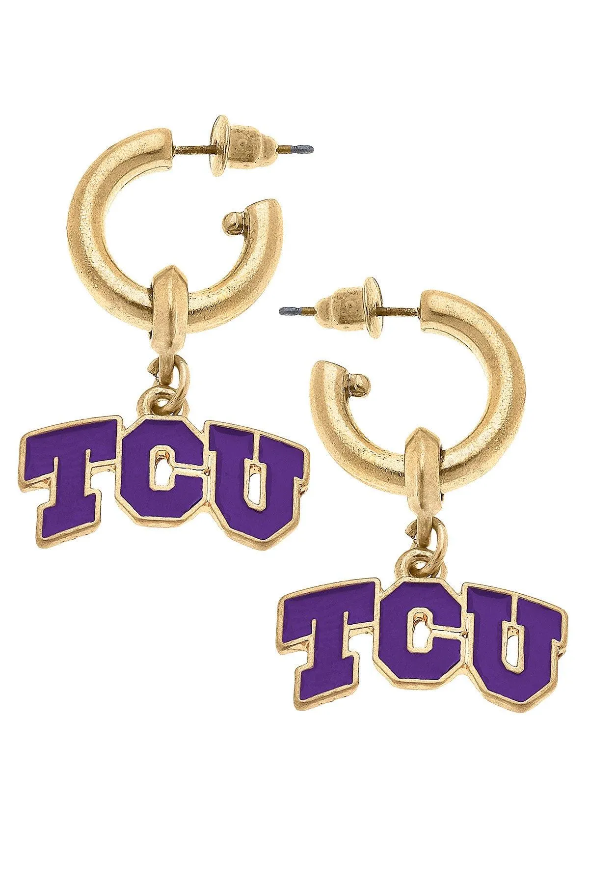 TCU Horned Frogs Enamel Drop Hoop Earrings - FINAL SALE sold by Canvas Style