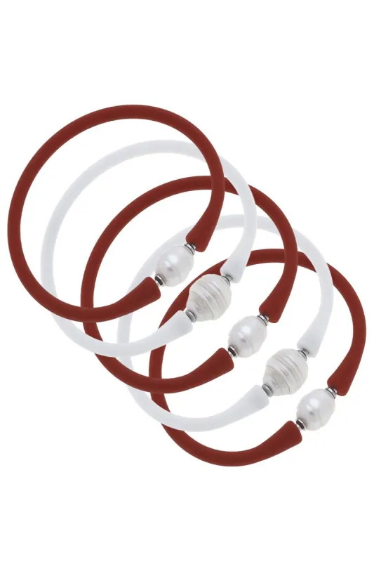 Bali Game Day Freshwater Pearl Bracelet Set of 5 in Burnt Orange & White sold by Canvas Style