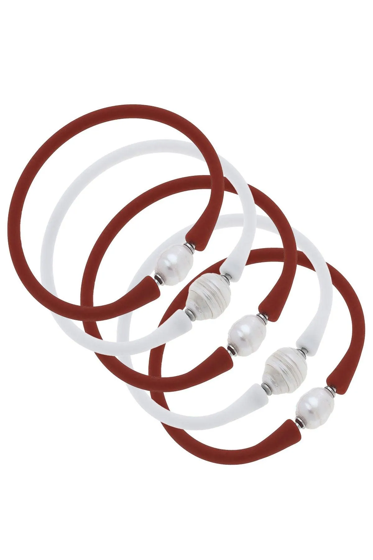 Bali Game Day Freshwater Pearl Bracelet Set of 5 in Burnt Orange & White sold by Canvas Style