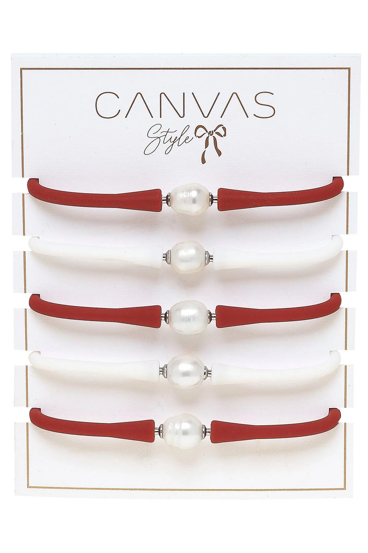 Bali Game Day Freshwater Pearl Bracelet Set of 5 in Burnt Orange & White sold by Canvas Style product image thumbnail 2